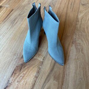 BCBG Bianca Flyknit Fabric Booties in olive green